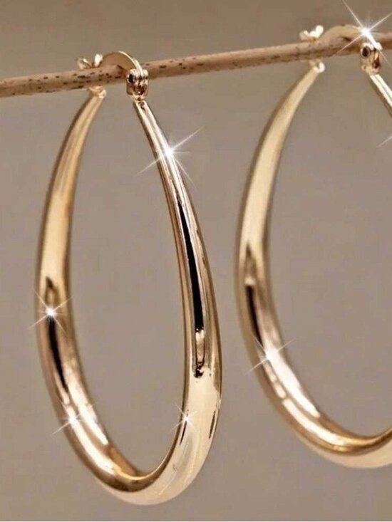 Jewelry - New Elegant Large Teardrop Gold Hoop Earrings Modern Daily Wear Ear Hoops